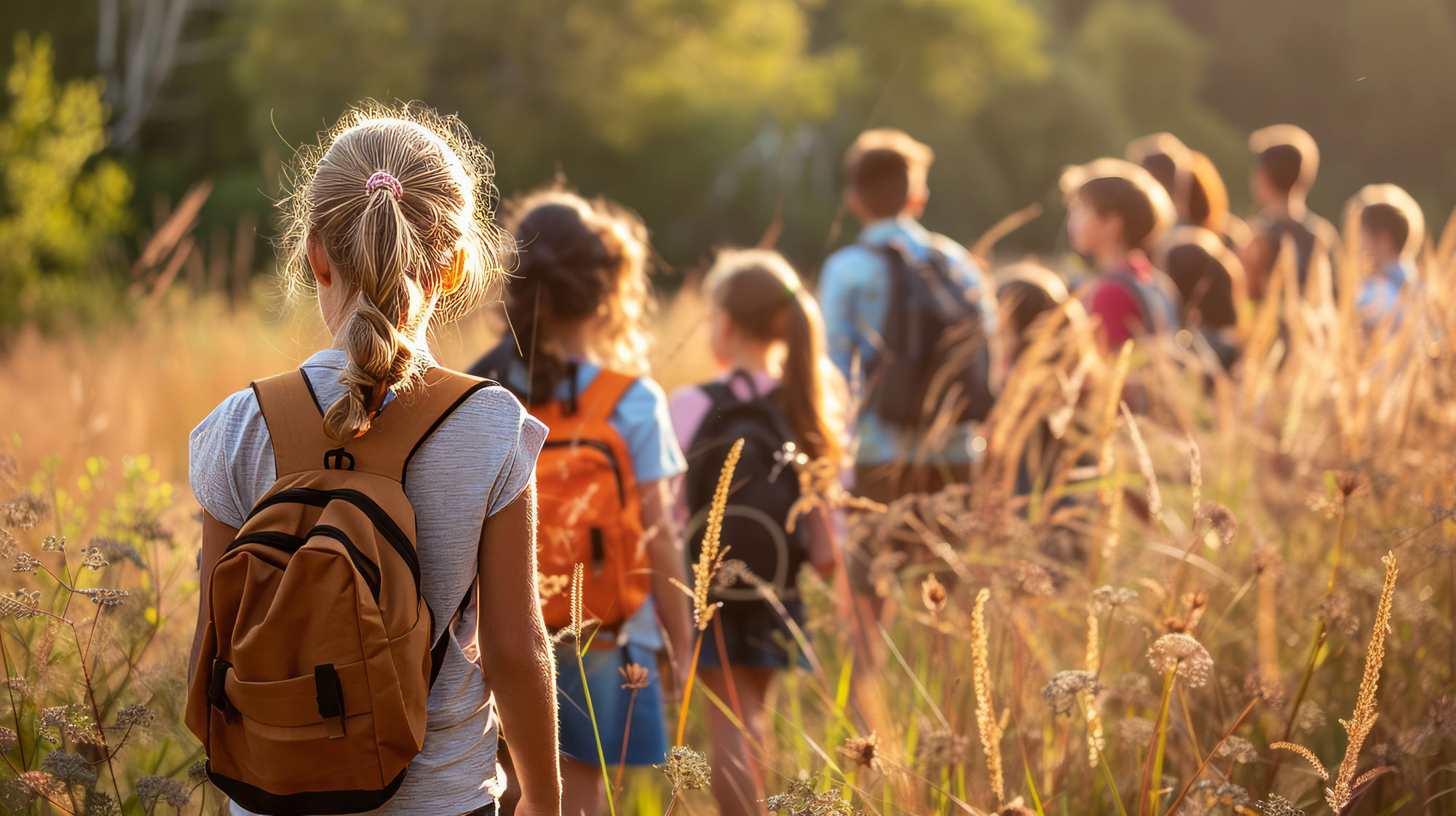 Kinder auf einer Gruppenwanderung