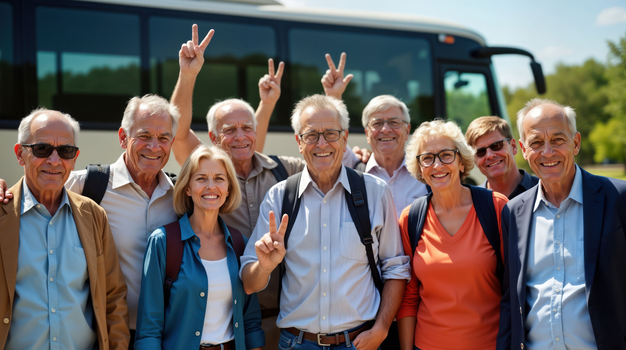 Ein Gruppenfoto von neun Senioren